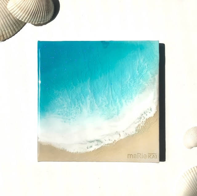 【15cm×15cm】Ala Moana beach 004 -樹脂で描くハワイの海の絵