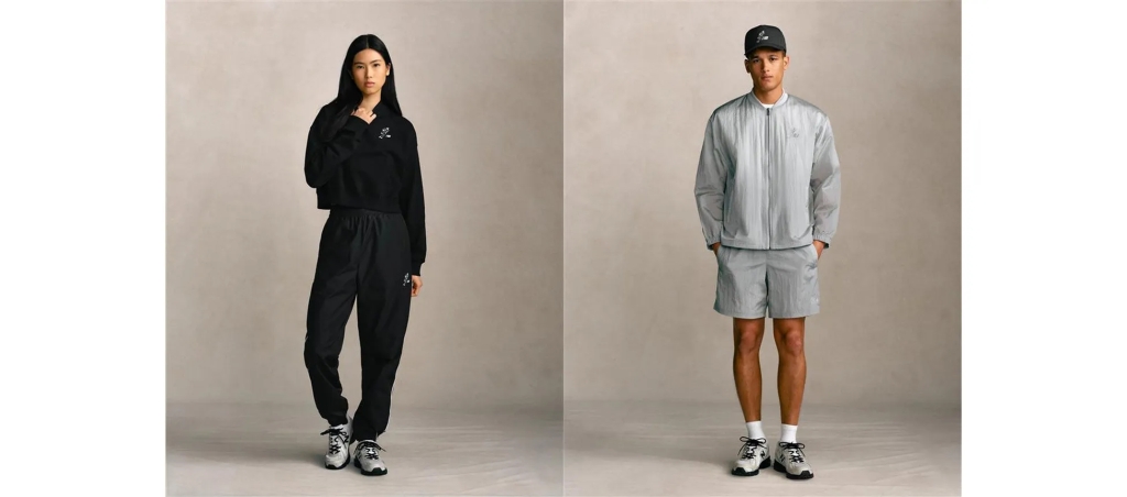 女性と男性がスポーツウェアを着て立っている画像です。女性は黒い服、男性はグレーの服を着ています。