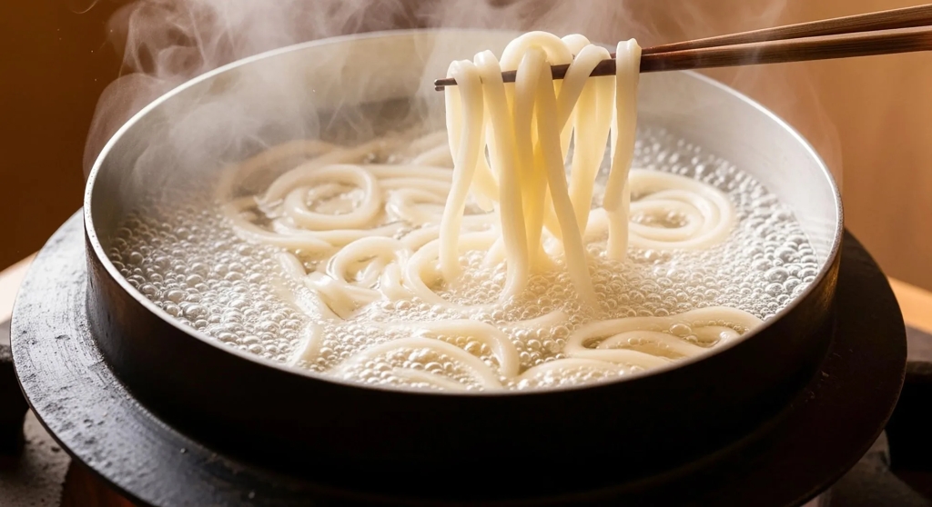 うどん、麺、料理、湯気、箸、鍋
